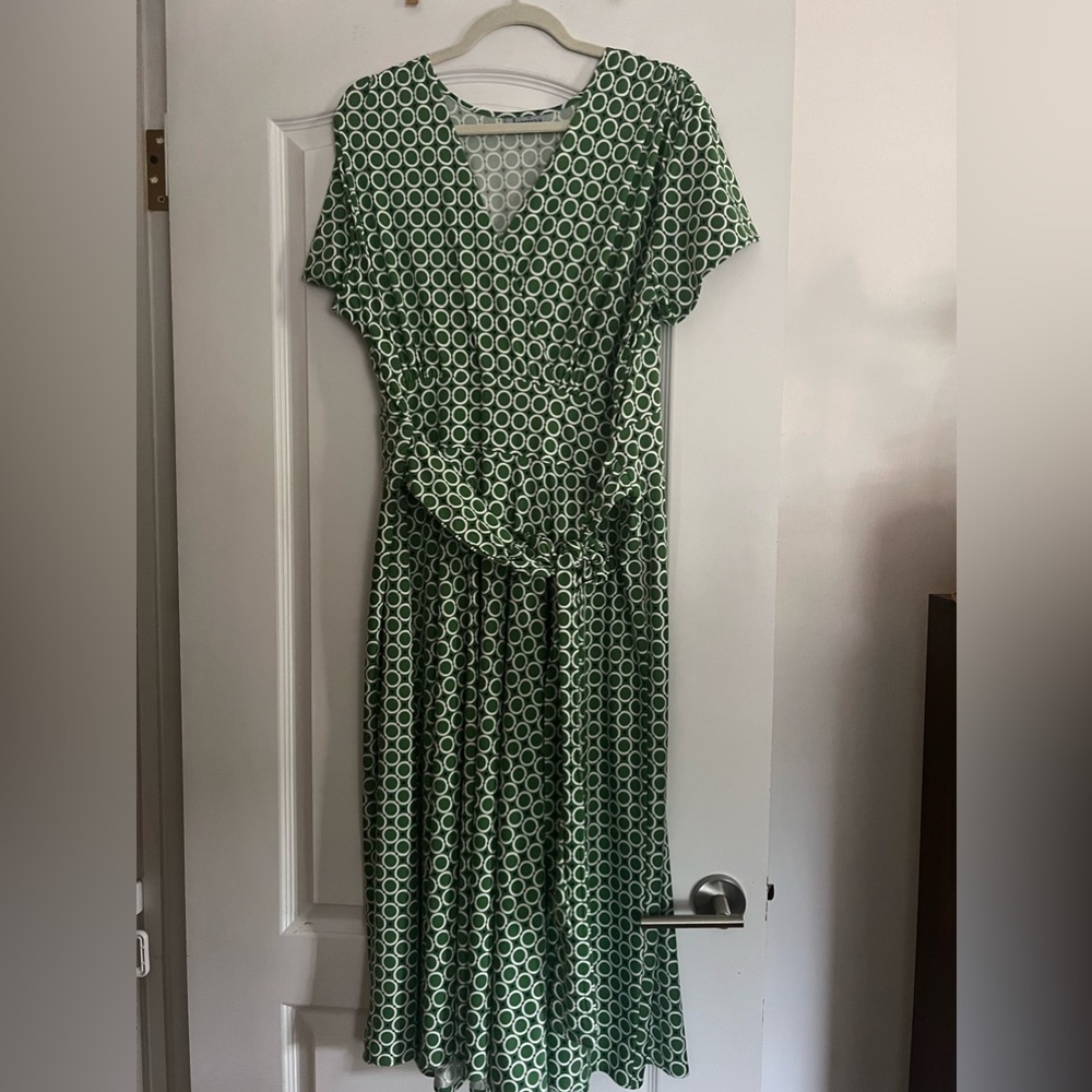 Green Polkadot Faux Wrap Dress